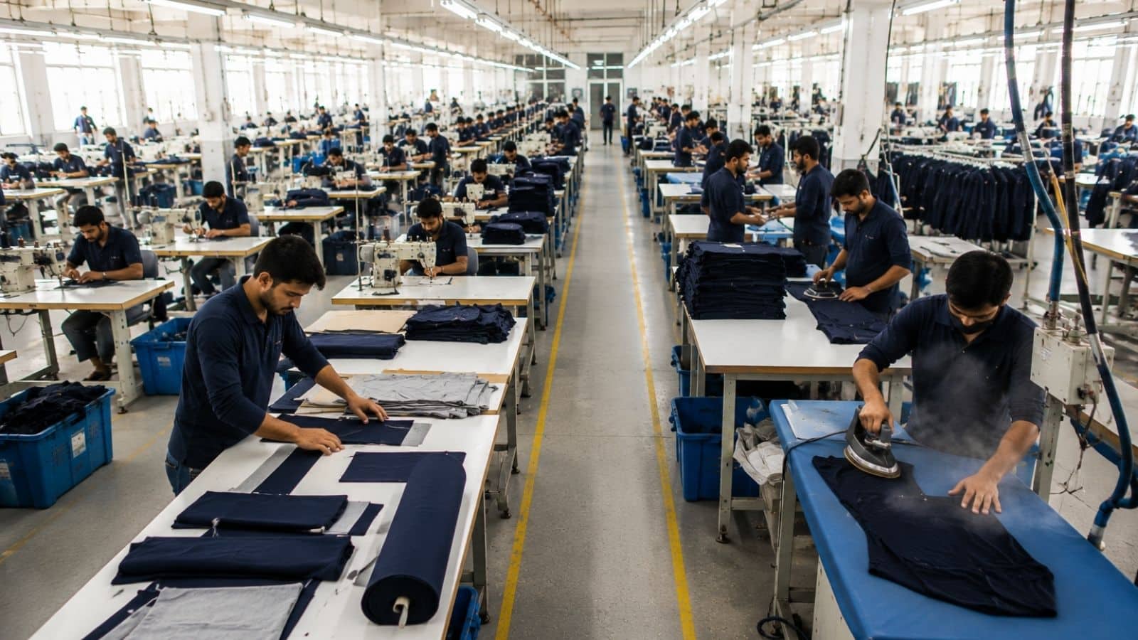 Inside a modern clothing manufacturing facility — Fashion Soul International production line