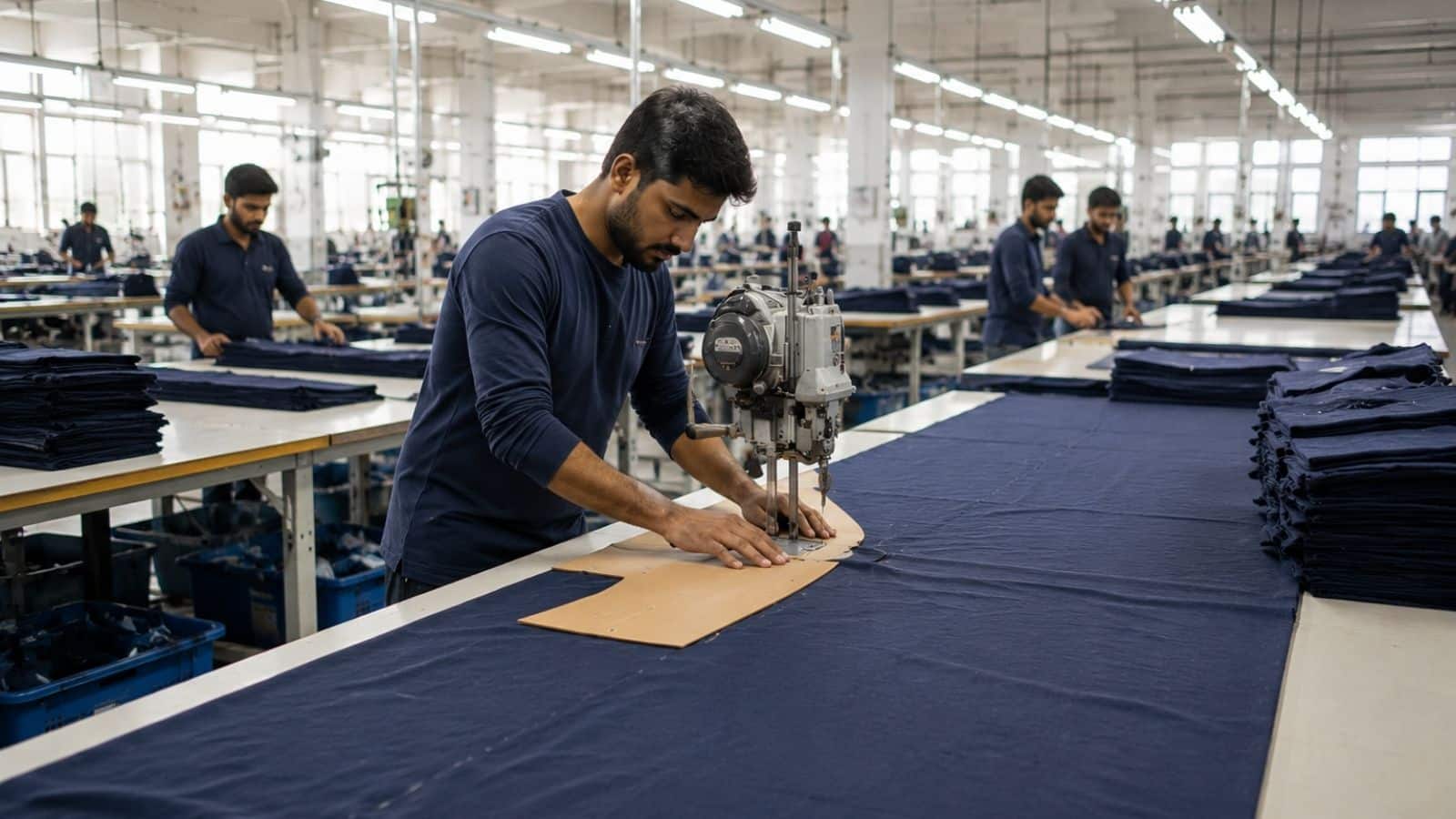 Clothing factory indoor — garment production floor at Fashion Soul International