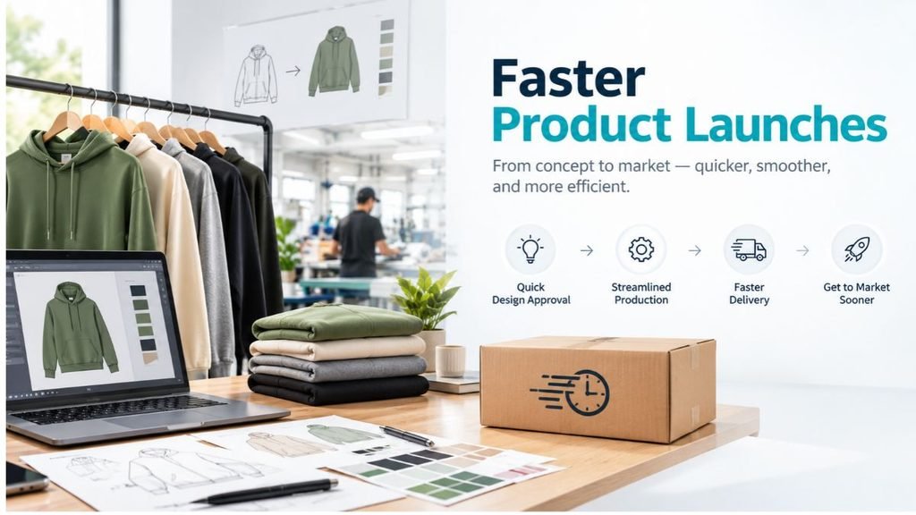 Faster product launches with streamlined garment design, efficient clothing production, and faster delivery.