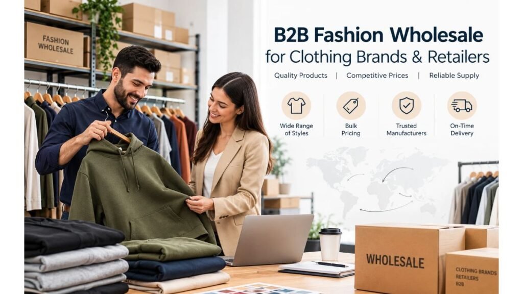 B2B fashion wholesale for clothing brands and retailers featuring apparel, bulk clothing orders, and wholesale supply solutions.
