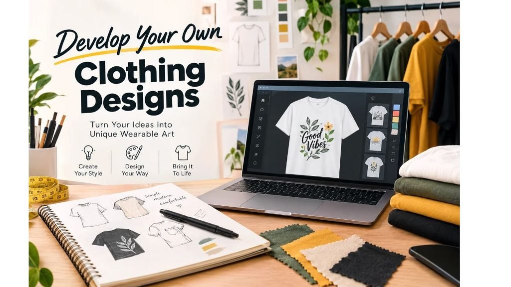 Develop Your Own Clothing Designs – Create Custom T-Shirt Designs with Digital Design Tools, Fabric Samples, and Creative Fashion Ideas.
