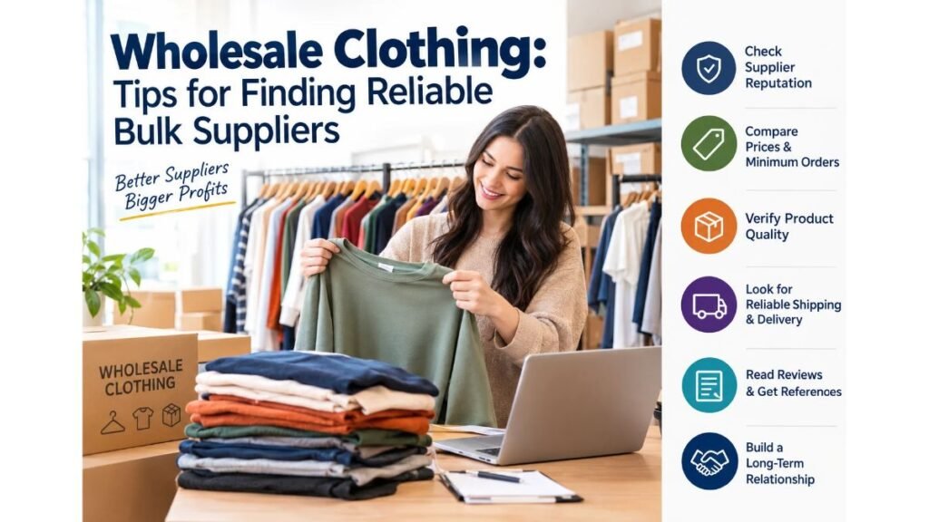 Wholesale clothing supplier guide featuring bulk apparel, clothing racks, and tips for choosing reliable suppliers.