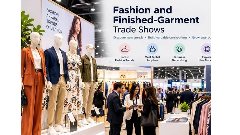Fashion industry supply chain process showing raw materials, garment manufacturing, shipping, retail, and key challenges.