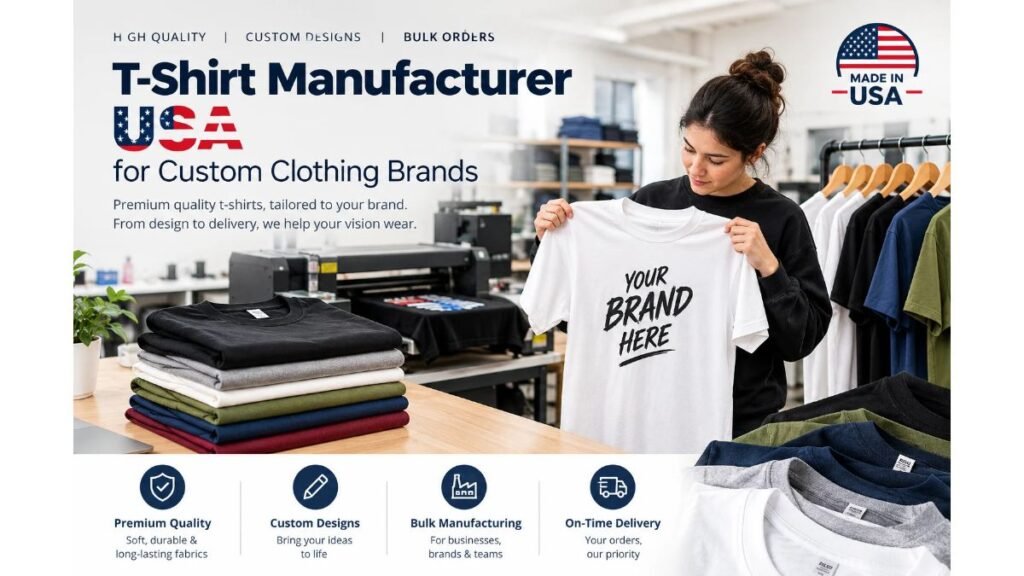 T-shirt manufacturer USA providing custom clothing production, premium fabrics, and bulk orders for clothing brands.