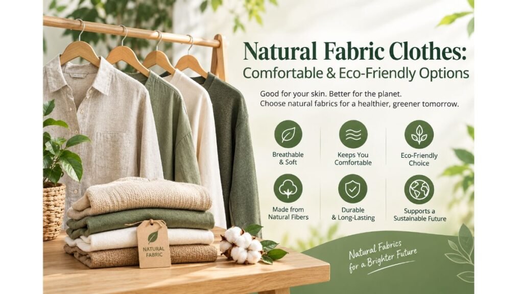 Natural fabric clothes made from cotton and other natural fibers in eco-friendly colors.