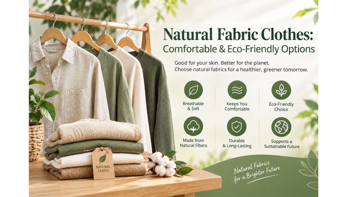 Natural fabric clothes made from cotton and other natural fibers in eco-friendly colors.