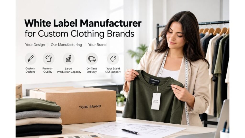 White label clothing manufacturer offering custom apparel design, premium garment production, private labeling, and branding solutions for clothing brands.