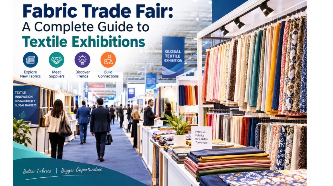 Fabric Trade Fair showcasing colorful textiles, fabric collections, and textile exhibition booths for buyers and suppliers.
