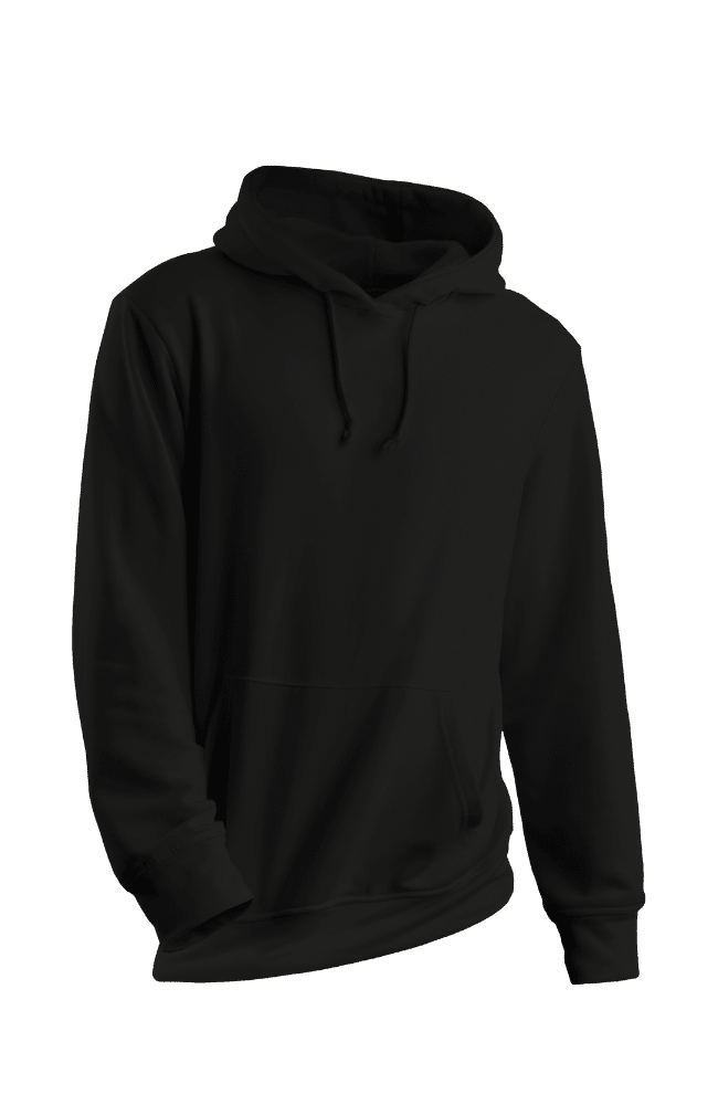 A stylish custom hoodie in black, featuring a unique embroidered logo on the chest, manufactured by our company. Ideal for both casual wear and branding purposes. Your one step casual wear manufacturer