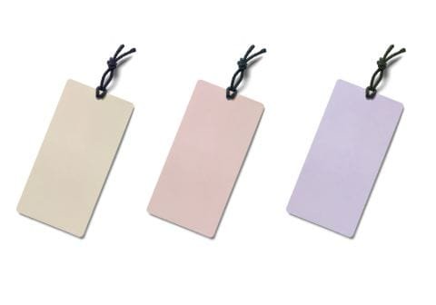 Plastic hang tags are made with recycled polyester material.