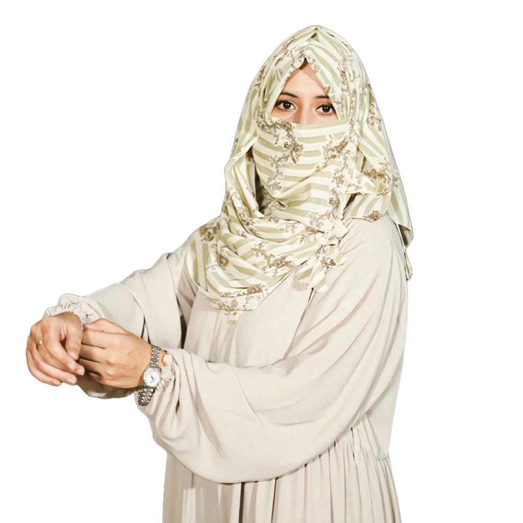 Woman wearing a beautiful hijab and flowing scarf in soft, elegant fabric – Islamic clothing wholesale.